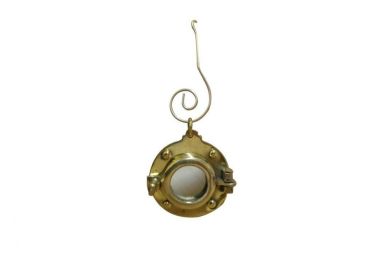 Solid Brass Porthole Mirror Christmas Ornament 4""