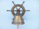 Antique Brass Hanging Ship Wheel Bell 7""