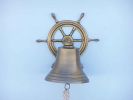 Antique Brass Hanging Ship Wheel Bell 8""