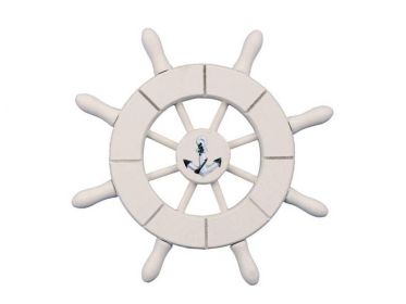 White Decorative Ship Wheel With Anchor 6""