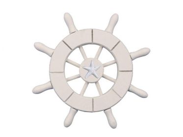 White Decorative Ship Wheel With Starfish 6""