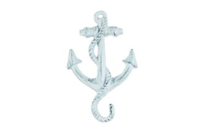 Dark Blue Whitewashed Cast Iron Anchor Hook 5""