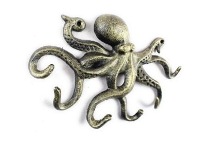 Antique Gold Cast Iron Octopus Hook 11&quot;