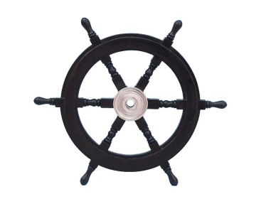 Deluxe Class Wood and Chrome Decorative Pirate Ship Steering Wheel 24""