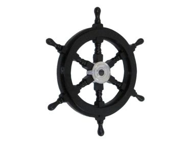 Deluxe Class Wood and Chrome Pirate Ship Steering Wheel 18""