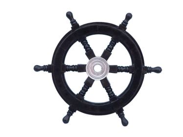 Deluxe Class Wood and Chrome Decorative Pirate Ship Steering Wheel 12""