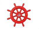 Red Decorative Ship Wheel With Sailboat 12""