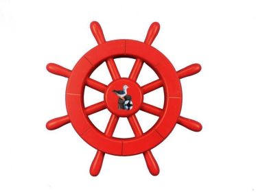 Red Decorative Ship Wheel With Seagull 12""