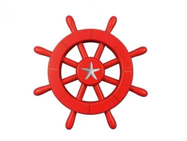 Red Decorative Ship Wheel With Starfish 12""