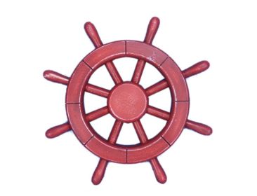 Rustic All Red Decorative Ship Wheel 12""