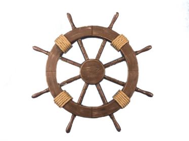 Rustic Wood Finish Decorative Ship Wheel 18""