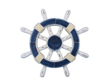 Rustic Dark Blue and White Decorative Ship Wheel 12""