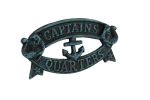 Seaworn Blue Cast Iron Captains Quarters Sign 8""