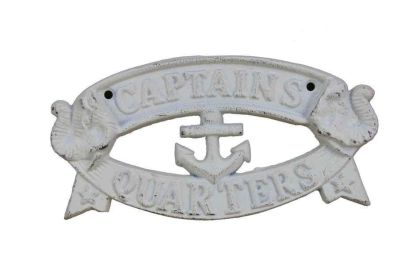 Whitewashed Cast Iron Captains Quarters Sign 8""