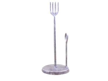 Rustic Silver Cast Iron Fork and Spoon Kitchen Paper Towel Holder 15""