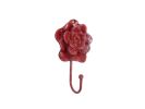 Red Whitewashed Cast Iron Decorative Rose Hook 7""