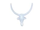 Whitewashed Cast Iron Bull Head Skull Decorative Metal Wall Hooks 6""