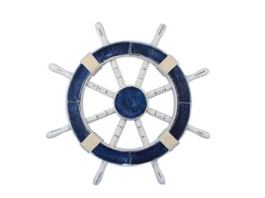 Rustic Dark Blue Decorative Ship Wheel 18""