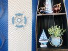 Rustic Light Blue And White Decorative Ship Wheel With Seashell 12""