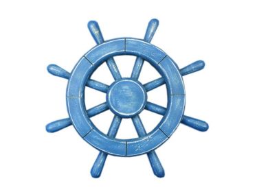 Rustic All Light Blue Decorative Ship Wheel 12""