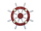 Rustic Red and White Decorative Ship Wheel 12""