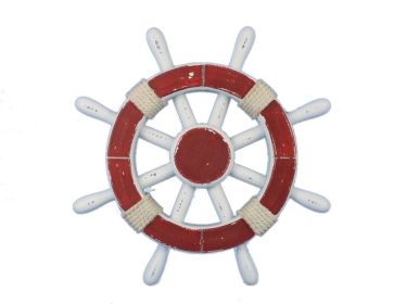 Rustic Red and White Decorative Ship Wheel 12""