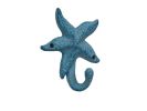 Dark Blue Whitewashed Cast Iron Starfish Hook 4""