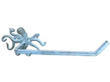 Rustic Light Blue Cast Iron Octopus Toilet Paper Holder 11&quot;