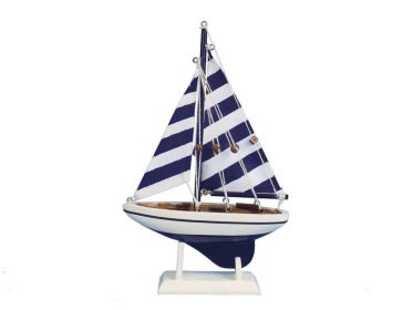 Wooden Blue Striped Pacific Sailer Model Sailboat Decoration 9""