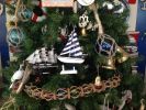 Wooden Blue Striped Model Sailboat Christmas Tree Ornament