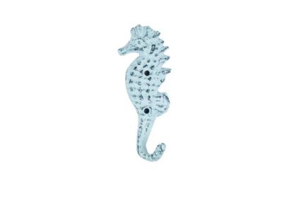 Dark Blue Whitewashed Cast Iron Seahorse Hook 5""