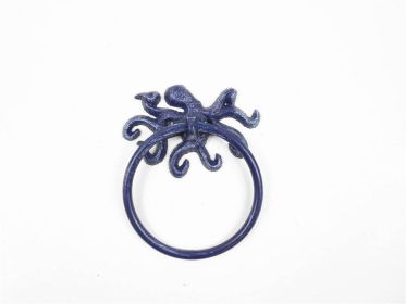 Rustic Dark Blue Cast Iron Octopus Towel Holder 6""