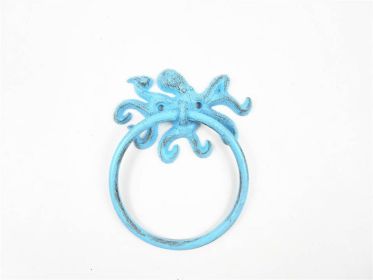 Rustic Light Blue Cast Iron Octopus Towel Holder 6""