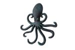 Seaworn Blue Cast Iron Wall Mounted Decorative Octopus Hooks 7""