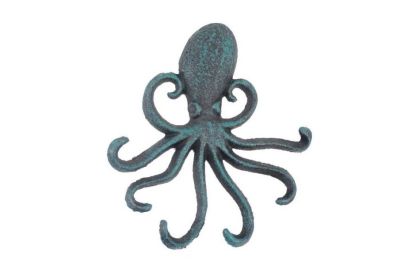 Seaworn Blue Cast Iron Wall Mounted Decorative Octopus Hooks 7""