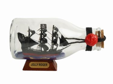 Captain Hook's Jolly Roger from Peter Pan Pirate Ship in a Glass Bottle 5""