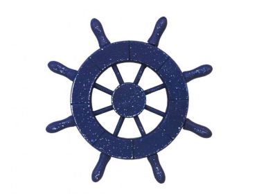 Rustic Dark Blue Decorative Ship Wheel 6""