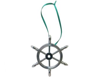 Chrome Ship Wheel Christmas Ornament 6""