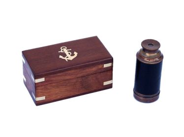 Deluxe Class Scout's Antique Copper - Leather Spyglass Telescope 7"" with Rosewood Box