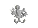 Whitewashed Cast Iron Squirrel with Acorn Decorative Double Metal Wall Hooks 8""