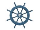 Rustic All Light Blue Decorative Ship Wheel With Palm Tree 18""