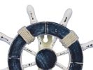 Rustic Dark Blue and White Decorative Ship Wheel with Hook 8&quot;