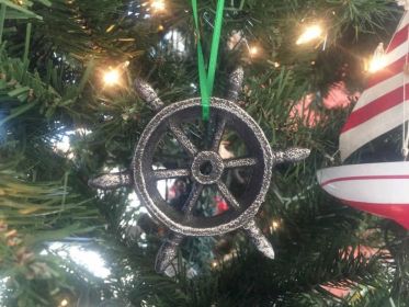 Antique Silver Cast Iron Ship Wheel Decorative Christmas Ornament 4""