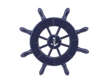 Dark Blue Decorative Ship Wheel With Anchor 6""