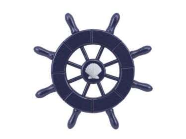 Dark Blue Decorative Ship Wheel With Seashell  6""