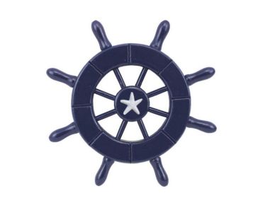 Dark Blue Decorative Ship Wheel With Starfish 6""