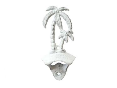 Rustic Whitewashed Cast Iron Wall Mounted Palmtree Bottle Opener 6""