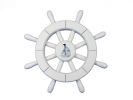 White Decorative Ship Wheel With Sailboat 12""