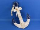 Wooden Rustic Blue/White Anchor w/ Hook Rope and Shells 13""