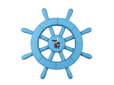 Light Blue Decorative Ship Wheel with Pelican 12""